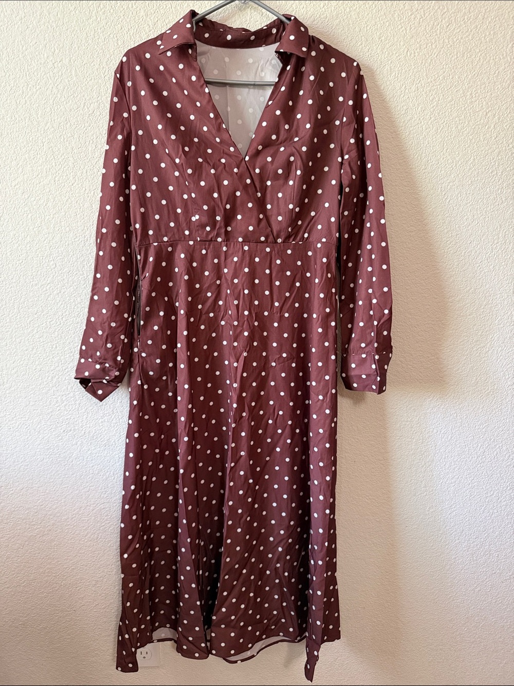 Polka Dot Long-Sleeve Midi Dress